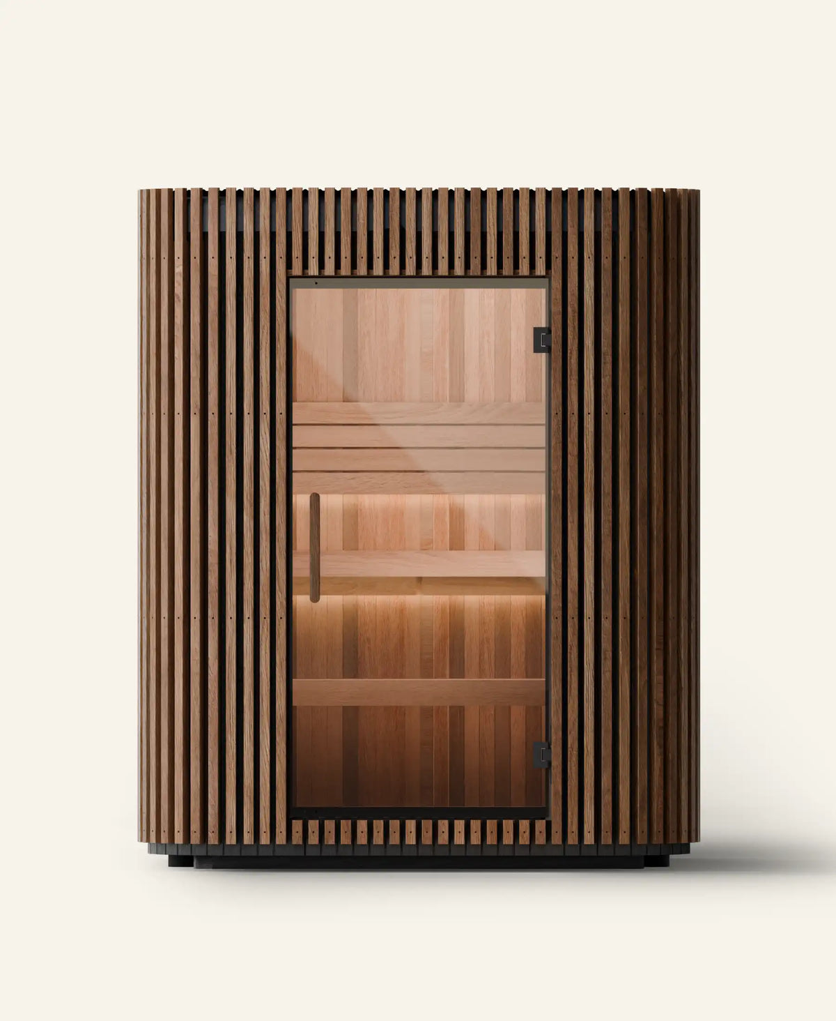 Elata 4–6 Person sauna, front view in Natural finish