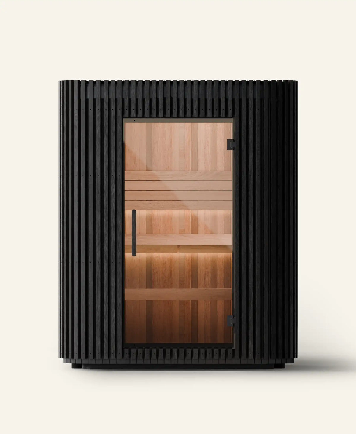 Elata 4–6 Person sauna, front view in Ash Edition finish