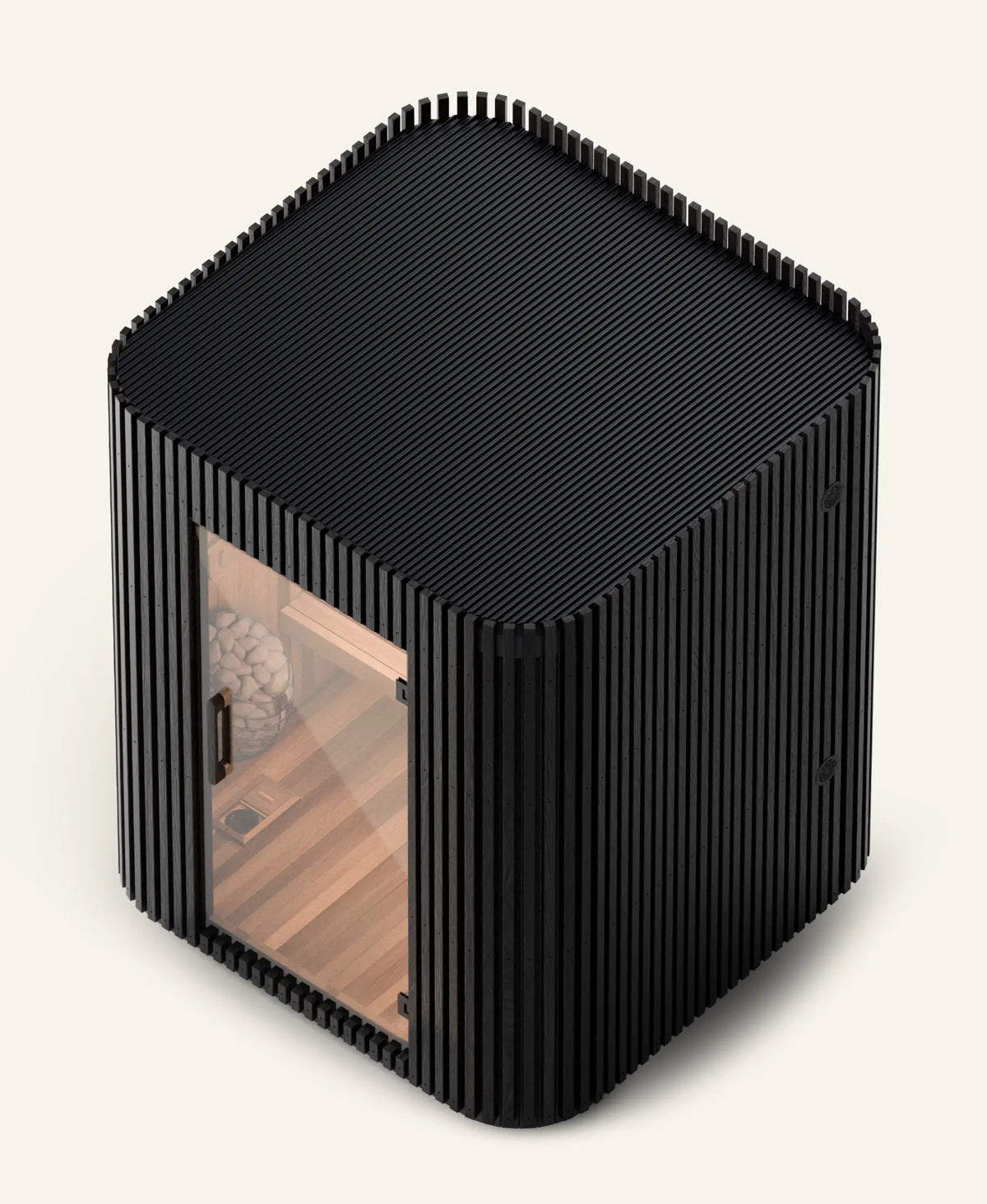 Elata 4–6 Person sauna, elevated view of the roof and exterior in Ash Edition finish
